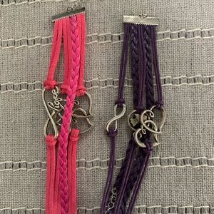 Set of two pink and purple multiple bracelets